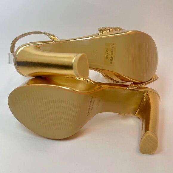 Gold Block Heels Platforms Braid Knot Ankle Strap Sandals Size 36 US 5.5 - Picture 8 of 10
